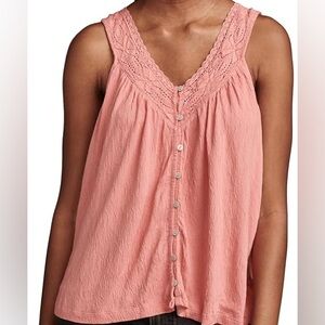Lucky Brand Pink Coral Lace Trim Sleeveless Blouse